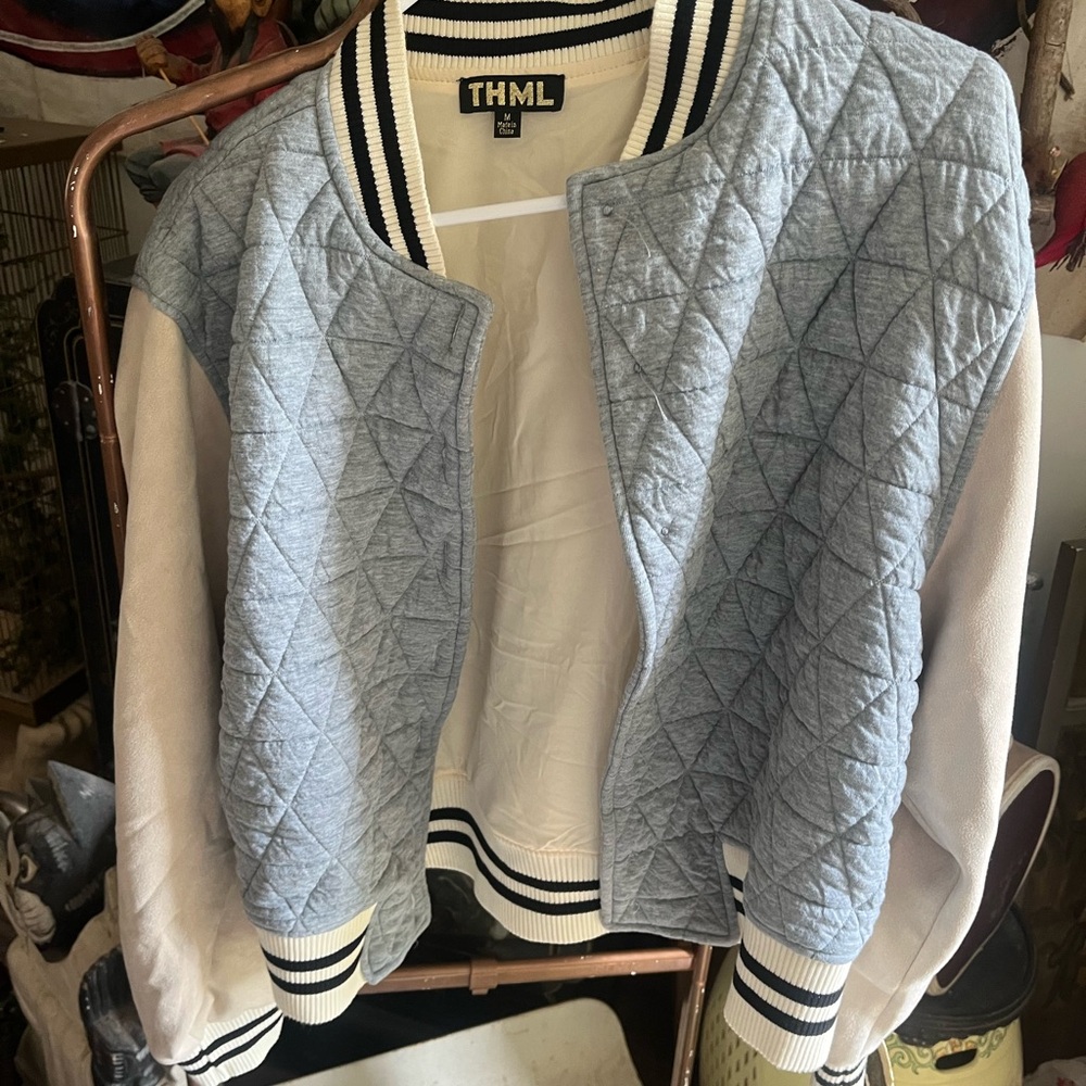 THML Gray and Cream Quilted Jacket